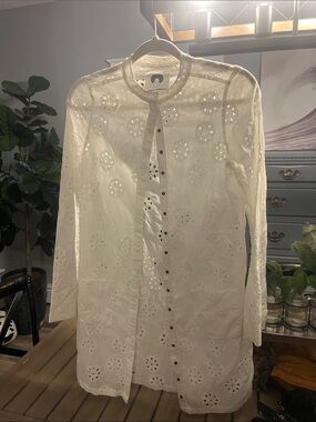 White Eyelet Button-Front Tunic